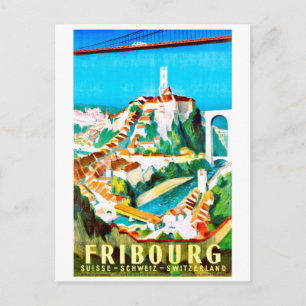Fribourg, stad, Zwitserland. Vintage Briefkaart