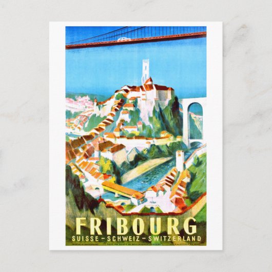 Fribourg, stad, Zwitserland. Vintage Briefkaart (Voorkant)