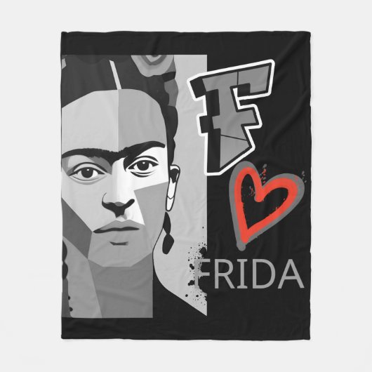 FRIDA BLACK EN RED HEART FLEECE DEKEN (Voorkant)