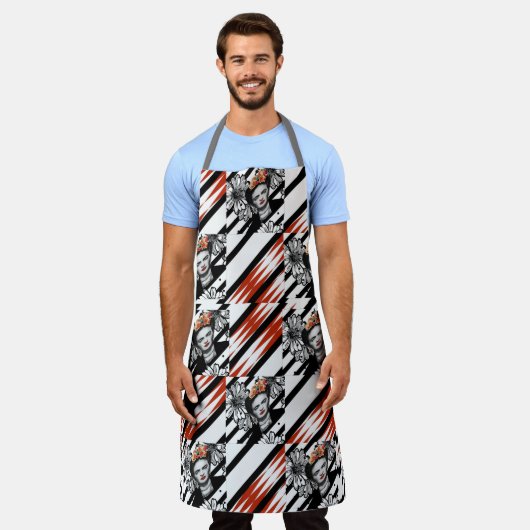 FRIDA BLACK RED Apron Schort (Gedragen)