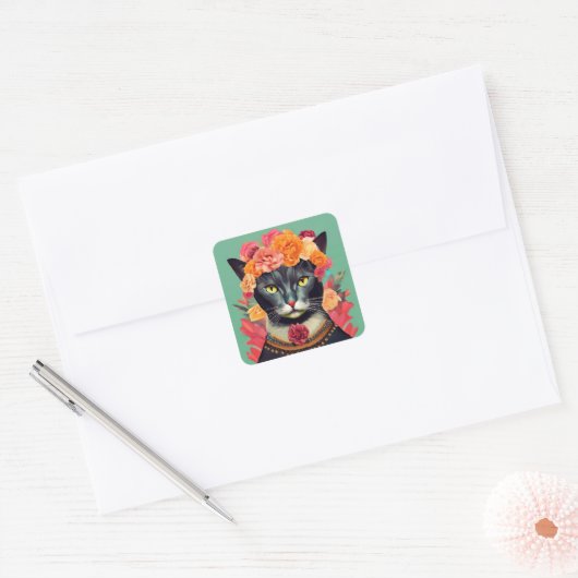 Frida de Kat Vierkante Sticker (Envelop)