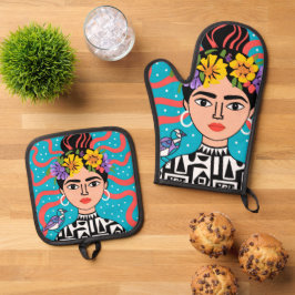 Frida geïnspireerde ovenwant en pannenlap set