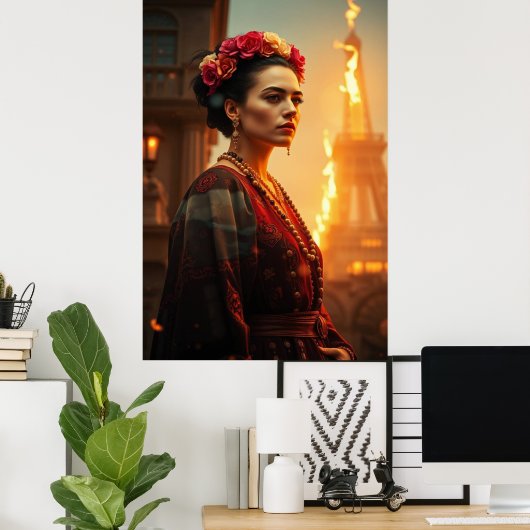Frida in Flames - Surrealistisch Poster (Thuiskantoor)