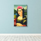 Frida Kahlo als Mona Lisa Canvas Afdruk (Insitu (Houten vloer))