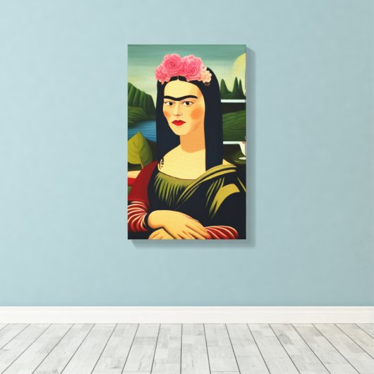 Frida Kahlo als Mona Lisa Canvas Afdruk (Insitu (Houten vloer))