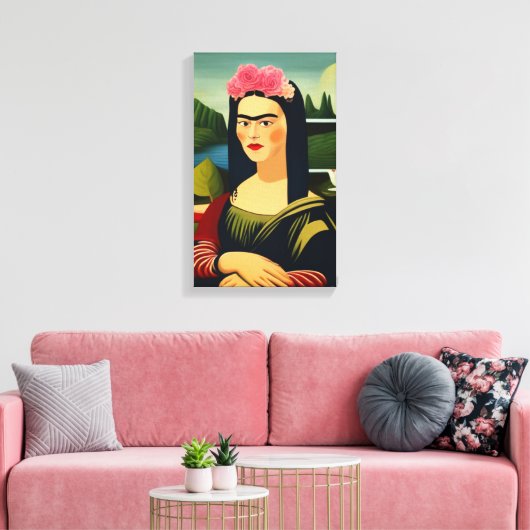 Frida Kahlo als Mona Lisa Canvas Afdruk (Insitu (Woonkamer))