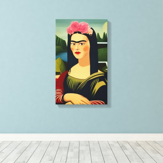 Frida Kahlo als Mona Lisa Canvas Afdruk (Insitu (Houten vloer))