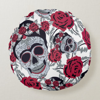 Frida Kahlo and roses Rond Kussen