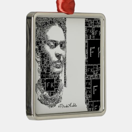 Frida Kahlo Black en White Portret Metalen Ornament (Rechts)