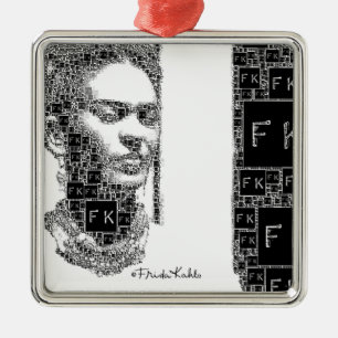 Frida Kahlo Black en White Portret Metalen Ornament
