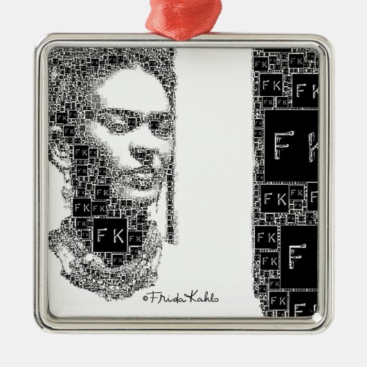 Frida Kahlo Black en White Portret Metalen Ornament (Voorkant)