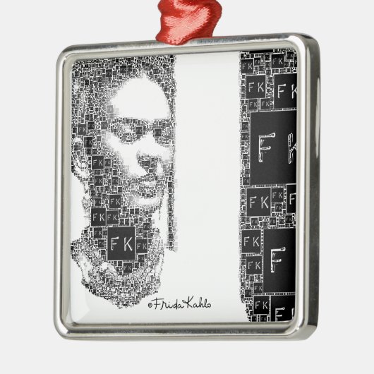 Frida Kahlo Black en White Portret Metalen Ornament (Links)