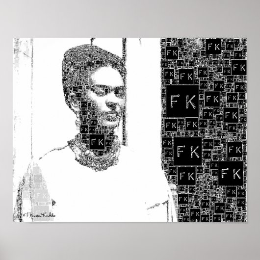 Frida Kahlo Black en White Portret Poster (Voorkant)