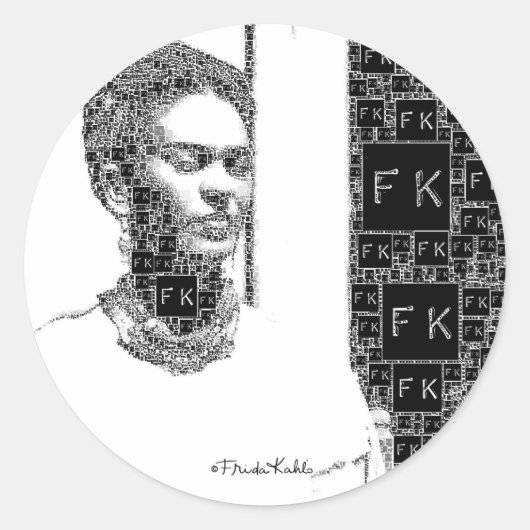 Frida Kahlo Black en White Portret Ronde Sticker (Voorkant)