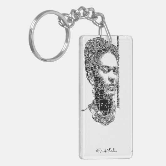 Frida Kahlo Black en White Portret Sleutelhanger (Voorkant Links)