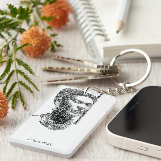 Frida Kahlo Black en White Portret Sleutelhanger (Voorkant Rechts)