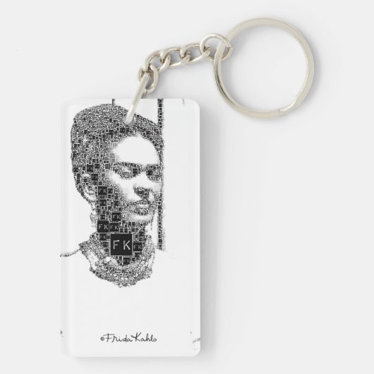 Frida Kahlo Black en White Portret Sleutelhanger (achterkant)