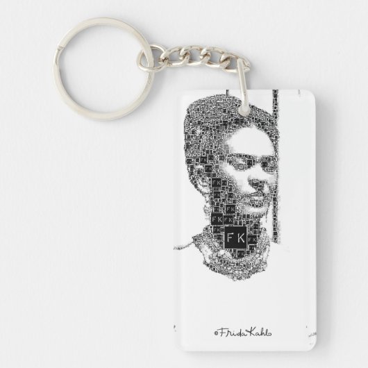 Frida Kahlo Black en White Portret Sleutelhanger (Voorkant)