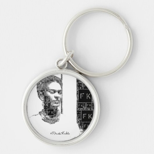 Frida Kahlo Black en White Portret Sleutelhanger (Voorkant)