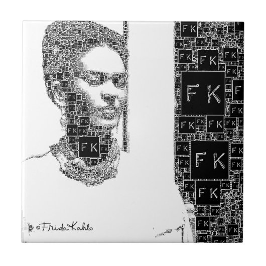 Frida Kahlo Black en White Portret Tegeltje (Voorkant)