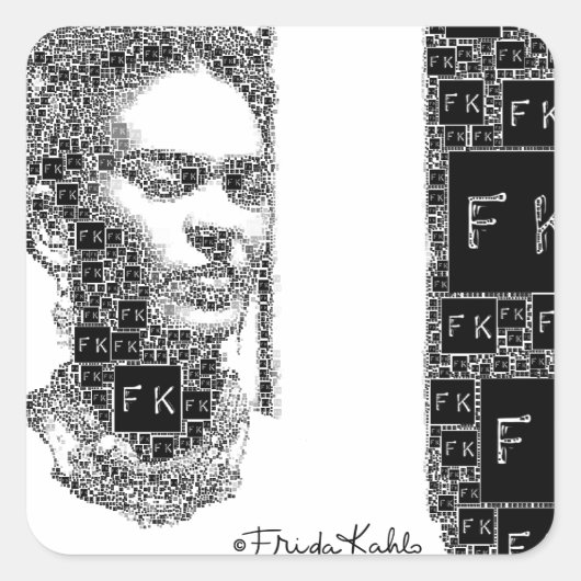 Frida Kahlo Black en White Portret Vierkante Sticker (Voorkant)