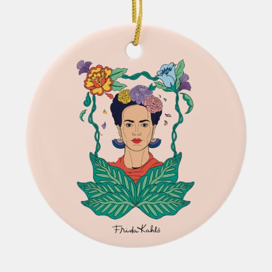 Frida Kahlo Bloemen Lijst Graphic Keramisch Ornament (Voorkant)