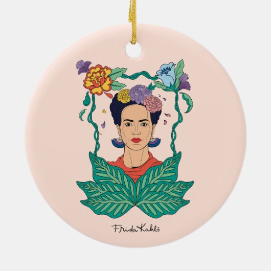 Frida Kahlo Bloemen Lijst Graphic Keramisch Ornament (Achterkant)