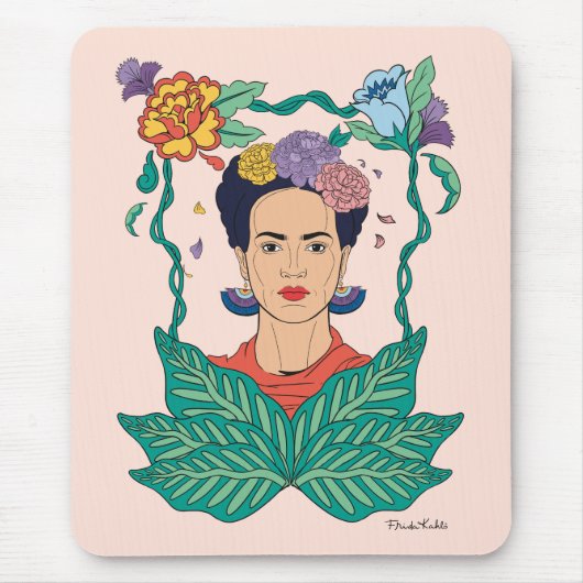 Frida Kahlo Bloemen Lijst Graphic Muismat (Voorkant)