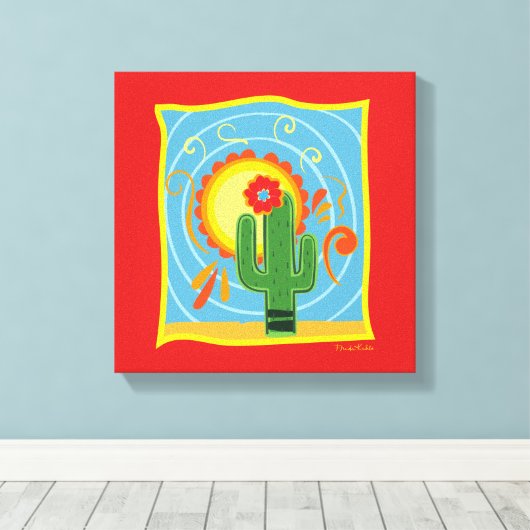 Frida Kahlo Cactus Graphic Canvas Afdruk (Insitu (Houten vloer))