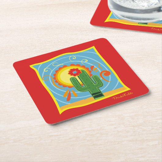 Frida Kahlo Cactus Graphic Kartonnen Onderzetters (Schuin)