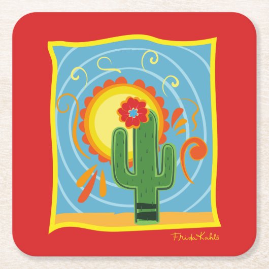 Frida Kahlo Cactus Graphic Kartonnen Onderzetters (Voorkant)