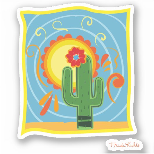 Frida Kahlo Cactus Graphic Sticker (Voorkant)