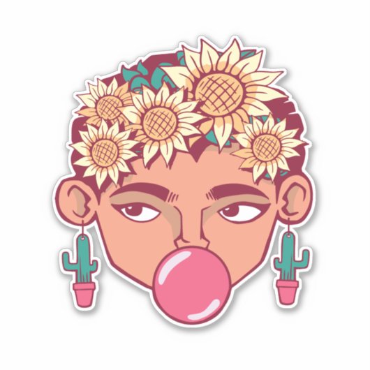 Frida Kahlo Cartoon Sticker (Voorkant)
