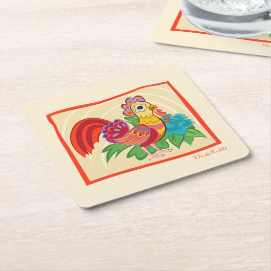 Frida Kahlo Chicken Graphic Kartonnen Onderzetters (Schuin)