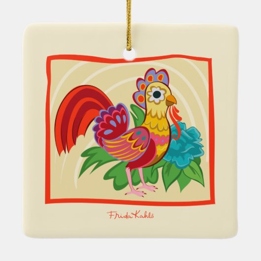 Frida Kahlo Chicken Graphic Keramisch Ornament (Achterkant)