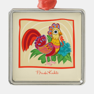 Frida Kahlo Chicken Graphic Metalen Ornament