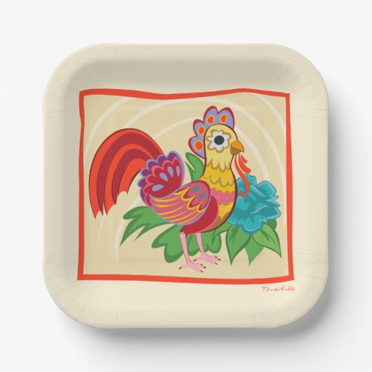 Frida Kahlo Chicken Graphic Papieren Bordje (Voorkant)
