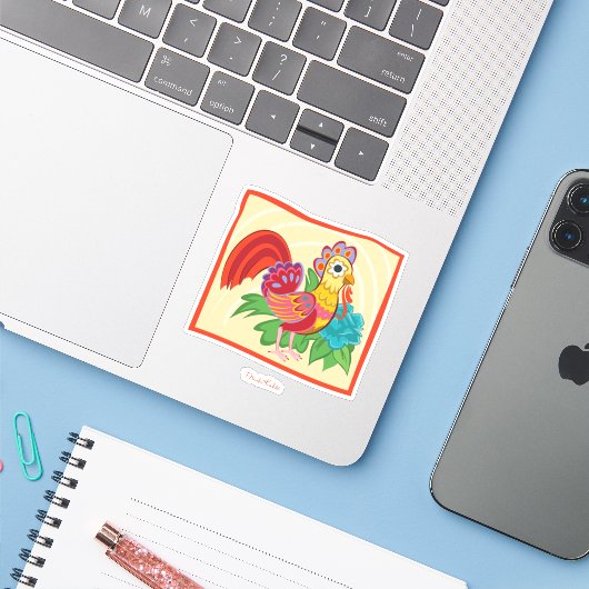 Frida Kahlo Chicken Graphic Sticker (Laptop met iPhone)