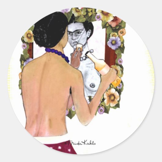 Frida Kahlo en el Espejo Portrait Ronde Sticker (Voorkant)