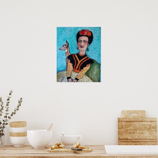 Frida Kahlo en Fawn Deer Poster (Keuken)
