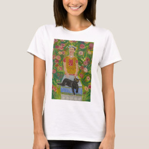 Frida Kahlo en haar Black Cat tussen Rozen T-shirt