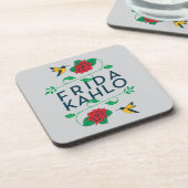 Frida Kahlo | Floral Typografie Bier Onderzetter (Linkerzijde)
