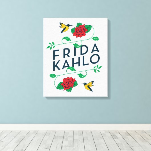 Frida Kahlo | Floral Typografie Canvas Afdruk (Insitu (Houten vloer))