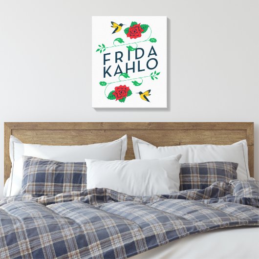Frida Kahlo | Floral Typografie Canvas Afdruk (Insitu (Slaapkamer))