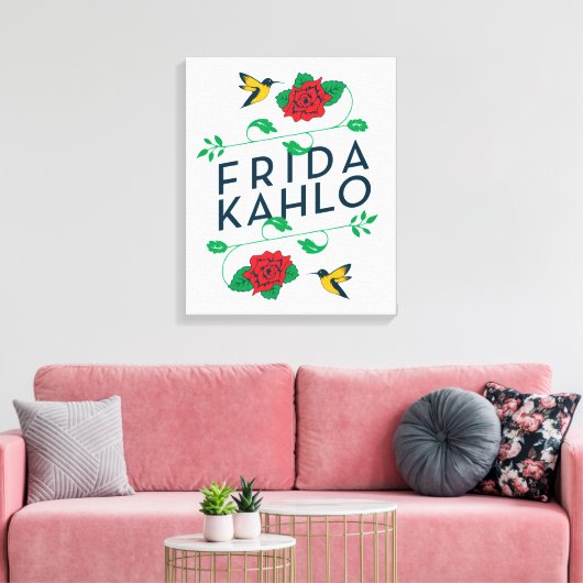 Frida Kahlo | Floral Typografie Canvas Afdruk (Insitu (Woonkamer))