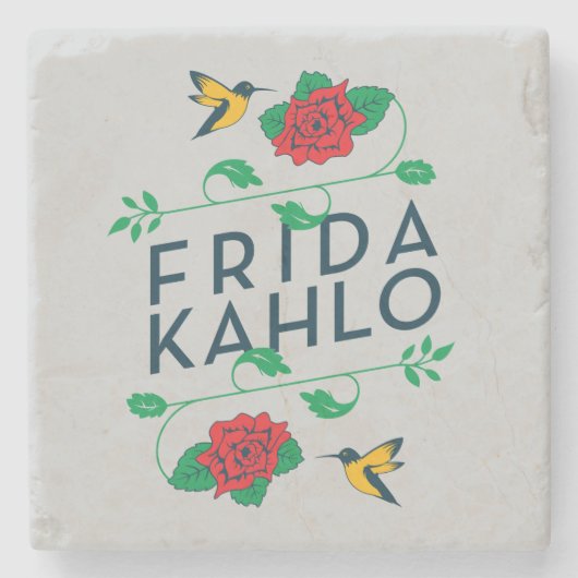 Frida Kahlo | Floral Typografie Stenen Onderzetter (Voorkant)