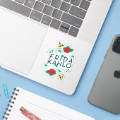 Frida Kahlo | Floral Typografie Sticker (Laptop met iPhone)