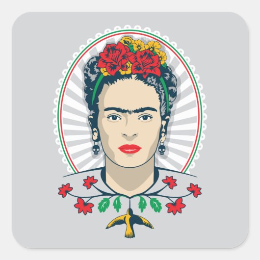 Frida Kahlo |  Floral Vierkante Sticker (Voorkant)