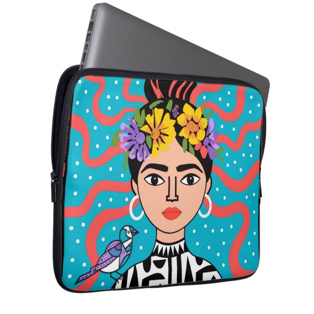 Frida Kahlo geïnspireerd - Boho - Laptophoes Laptop Sleeve (Voorkant Rechts)