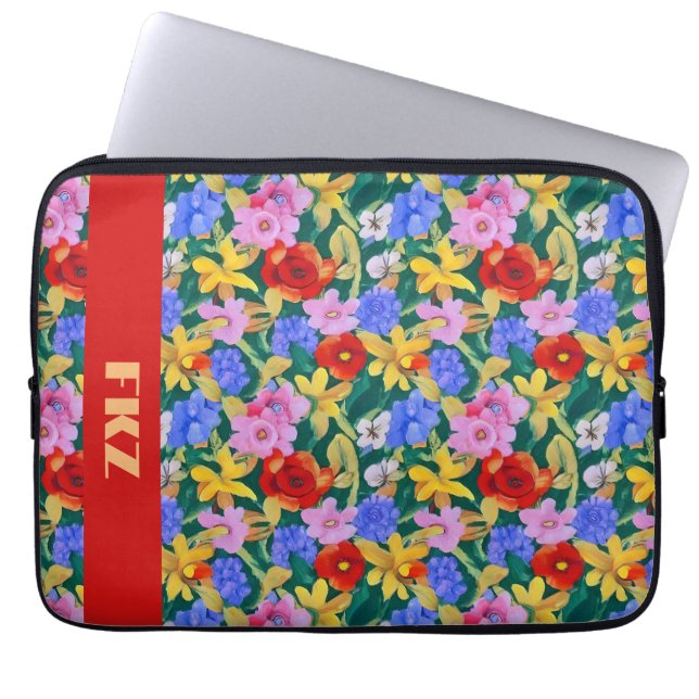 Frida Kahlo geïnspireerd Monogram Laptop Sleeve (Voorkant)